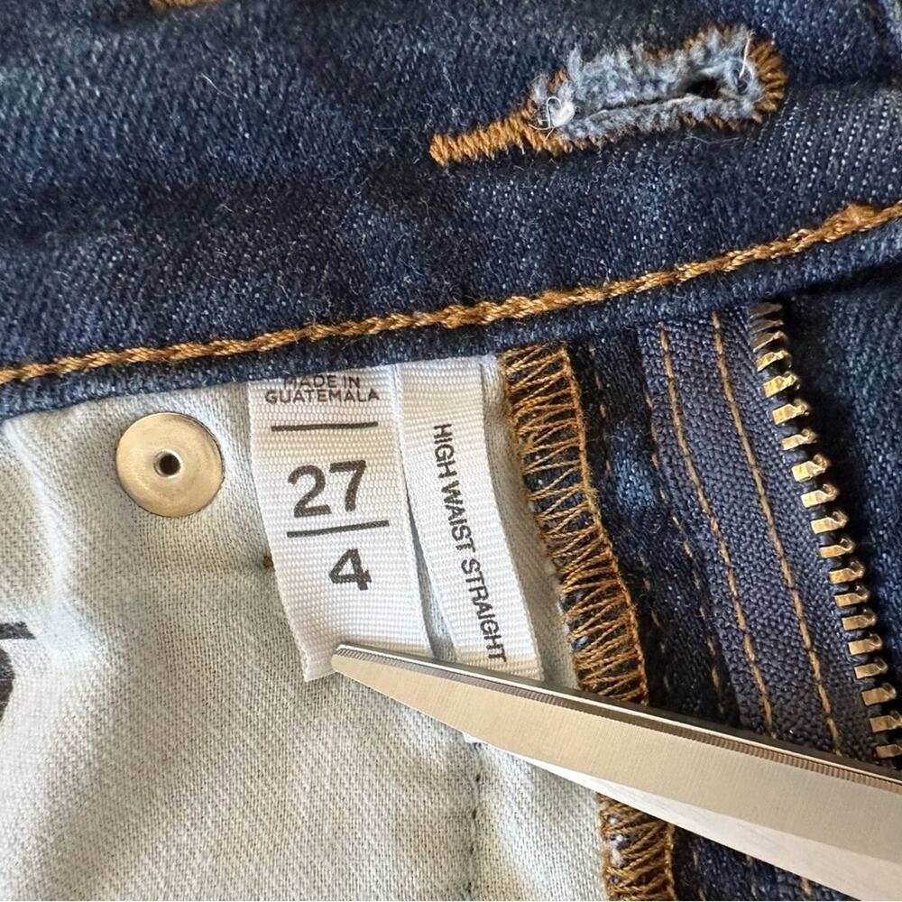 Loft Jeans Dark Wash High Waist Straight Leg Frayed Hem Denim Jeans Size 4 - Picture 2 of 12